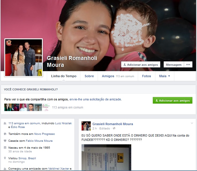 Facebook -Grazielei Romanholi Filha do Prefeito afastado de Novo Progresso