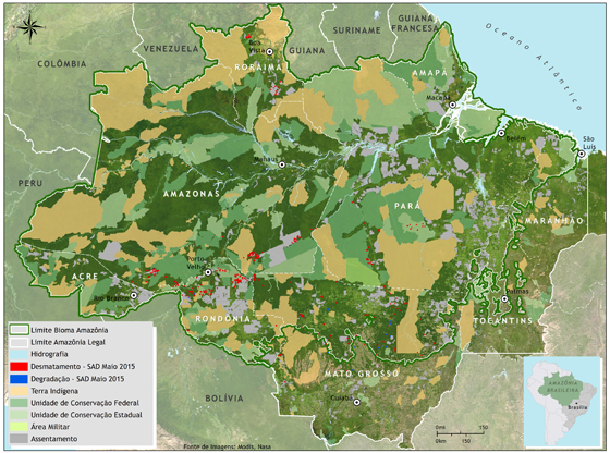 Fonseca, A., Souza Jr., C., & Veríssimo, A. 2015. Boletim do desmatamento da Amazônia Legal (maio de 2015) SAD (p. 10). Belém: Imazon.