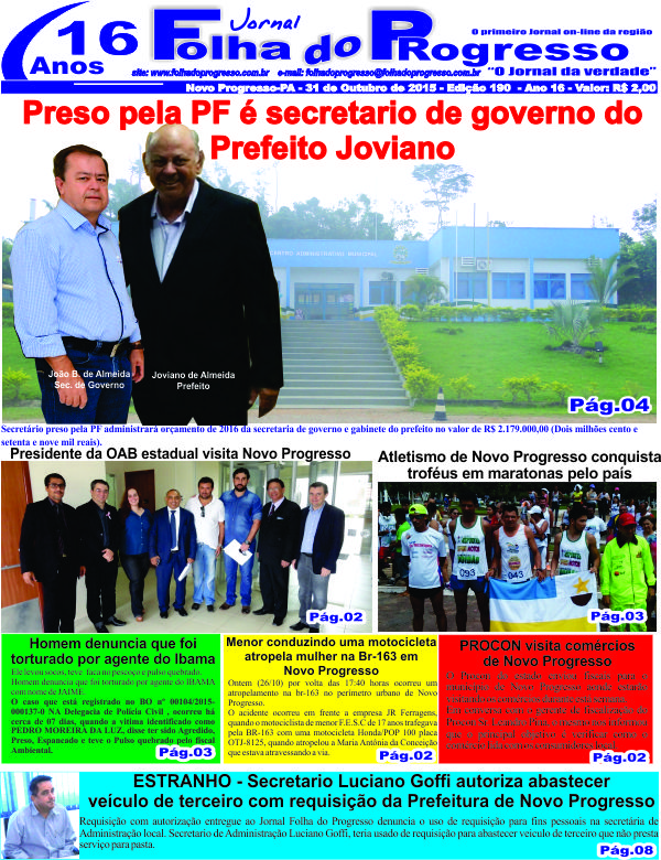 CAPA EDIÇÃO Nº190 DO JORNAL FOLHA DO PROGRESSO