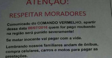 Cartaz anti-roubo em favel de São Gonçalo, no Rio