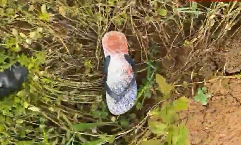 Chinelo com marca de sangue