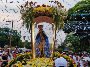 Imagem de Nossa Senhora da Conceição está preparada para o início da grande caminhada — Foto: Dominique Cavaleiro/g1