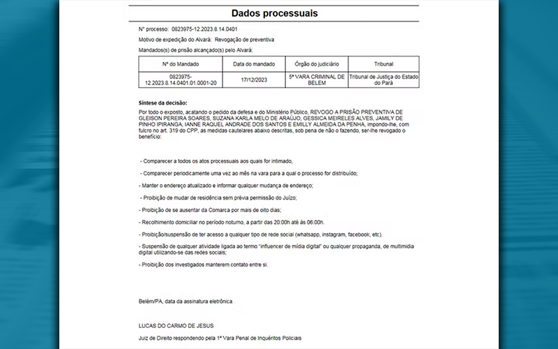Alvará de soltura cita seis dos oito presos no Pará — Foto: Reprodução/ TV Liberal