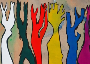 Afluentes coloridos dos rios da Amazônia feitos com cinzas foi a obra de Shezad Darwood.  Arte feita com cinzas da Amazônia retrata afluentes coloridos Shezad Dawood / Tributaries (2023)