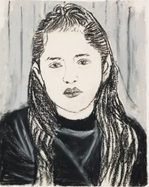 O retrato de uma menina feito com as cinzas foi a obra da artista Maria Berrio. O retrato de uma menina feito com carvão da Amazônia Maria Berrio / Untitled (2023)
