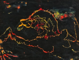 ‘Sonhando conosco, sementes brotando’ foi o trabalho bem colorido e feito com cinzas de Gokula Stoffel. A arte feita com cinzas da Amazônia retrata o sonho do que as pessoas querem ver brotar Gokula Stoffel / Dreaming of us seeds sprouting (2023)