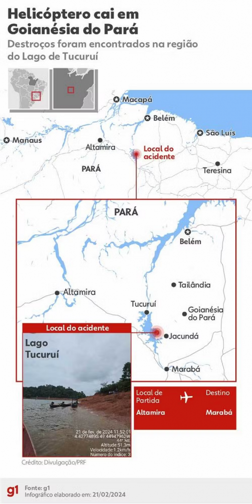 Helicóptero cai em Goianésia do Pará. — Foto: Arte / g1