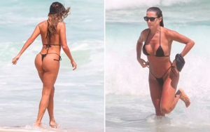 Deborah Secco na praia, em janeiro — Foto: Agnews