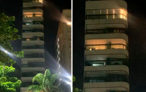 Robinho foi preso em um prédio no bairro Aparecida, em Santos, onde tem um apartamento na cobertura — Foto: Addriana Cutino/g1