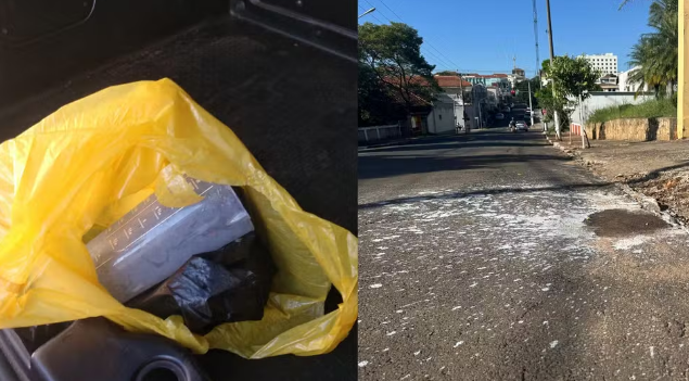 Sacola e o local com a marca do produto jogado na jovem — Foto: Reprodução