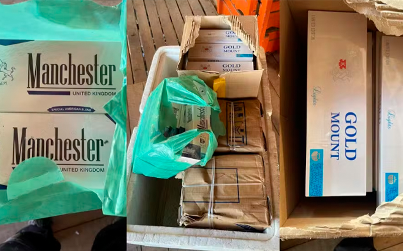 Caixas de cigarro encontradas pelos agentes. — Foto: Polícia Federal (PF)