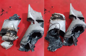 Objeto não identificado cai do céu, atinge telhado e assusta moradores, no bairro Náutica III, em São Vicente (SP) — Foto: Michel Ramos dos Santos