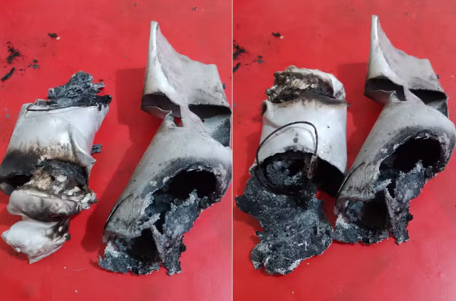 Objeto não identificado cai do céu, atinge telhado e assusta moradores, no bairro Náutica III, em São Vicente (SP) — Foto: Michel Ramos dos Santos