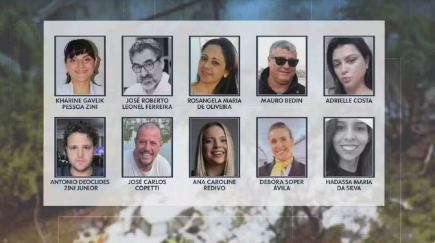 Montagem mostra fotos de ocupantes do avião que caiu em Vinhedo — Foto: Reprodução/TV Globo