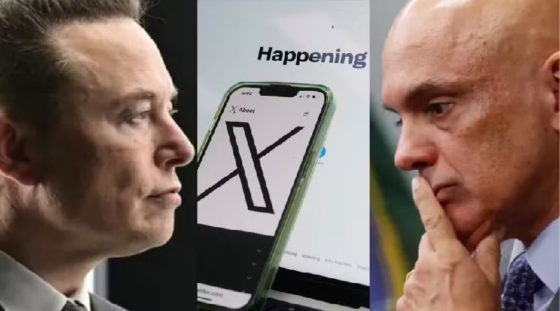 Plataforma X do bilionário Elon Musk (à esquerda) continua suspensa por determinação do ministro do STF Alexandre de Moraes (à direita) — Foto: Reuters, AP Photo Rick/Rycroft, Reuters