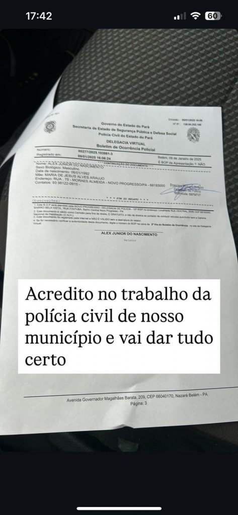 Boletim de ocorrência | Foto: Divulgação