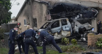 Autoridades trabalham no local onde um pequeno avião caiu em um bairro de San Diego (Foto_ New York Post)