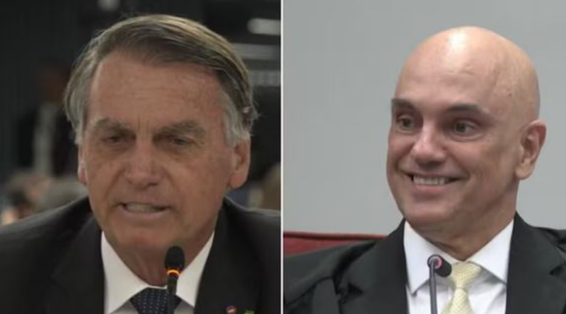 Jair Bolsonaro e Alexandre de Moraes em depoimento no STF — Foto_ Reprodução