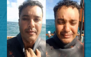 Maikel Araujo dos Santos gravou vídeo em alto mar para se despedir da família após ficar três dias à deriva em lancha próximo ao Porto do Açu — Foto: Reprodução