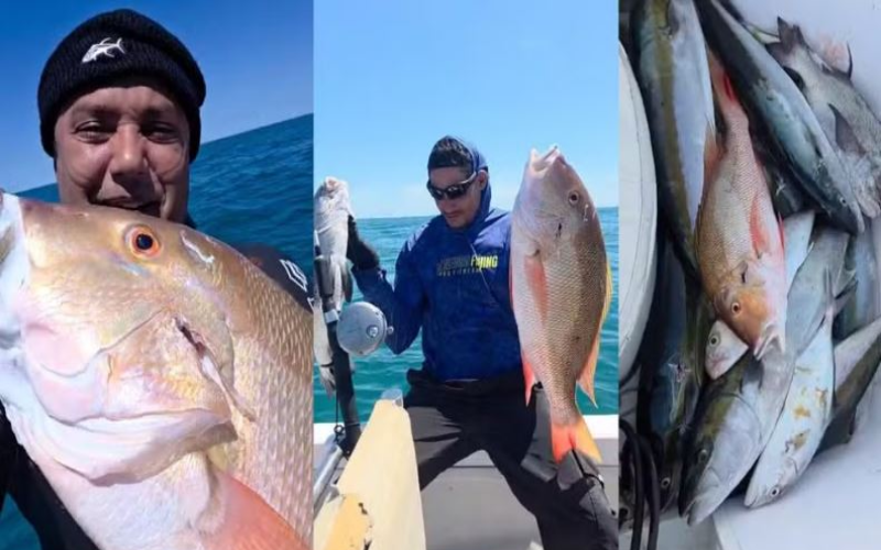 Empresário e amigo comemoraram os cerca de 200 kg de peixe pescados no início da viagem que começou em Anchieta, Sul do Espírito Santo — Foto: Reprodução